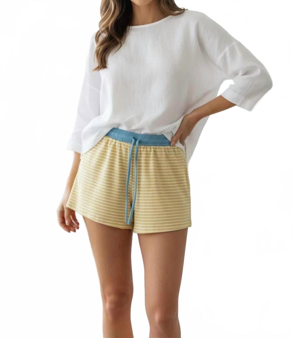 NEW ANNIEWEAR loose fit stripe knit shorts in butter/sky